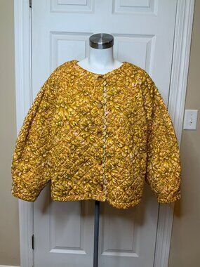 Kika Vargas x Target Mum Floral Quilted Jacket Gold Yellow Scalloped, Size 2X